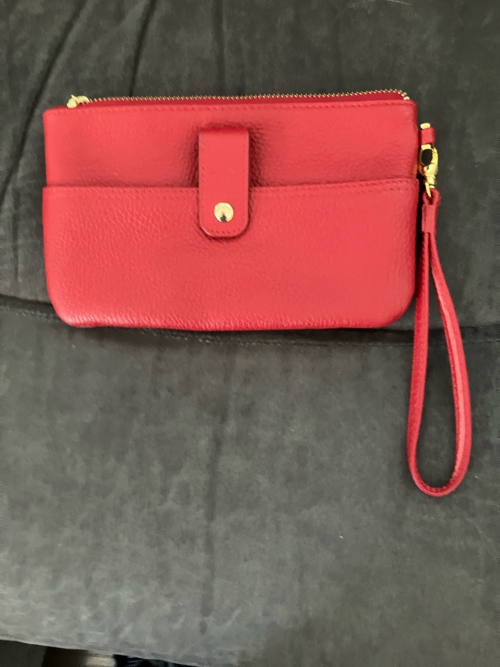 Lodis Red Leather Wristlet Clutch with Wrist Strap